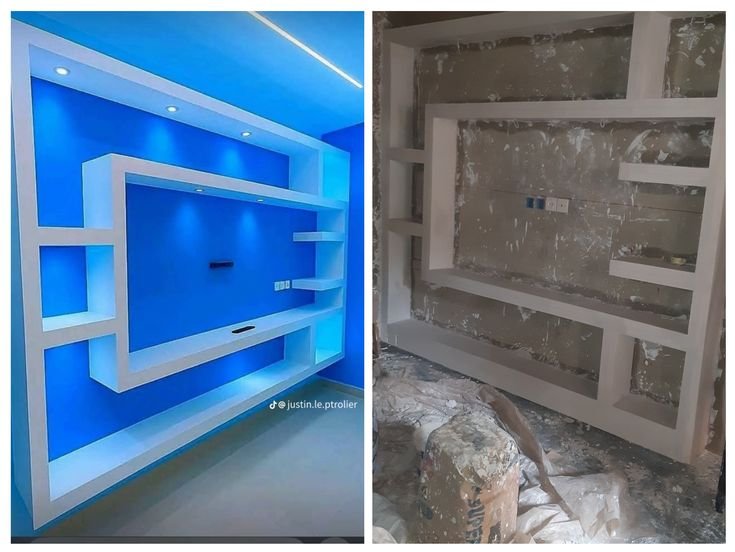 Modern Gypsum TV Unit Design for Living Rooms in Yaoundé & Douala
